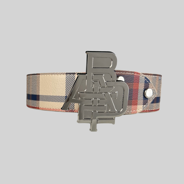 Logo Plaid Leather Belt
