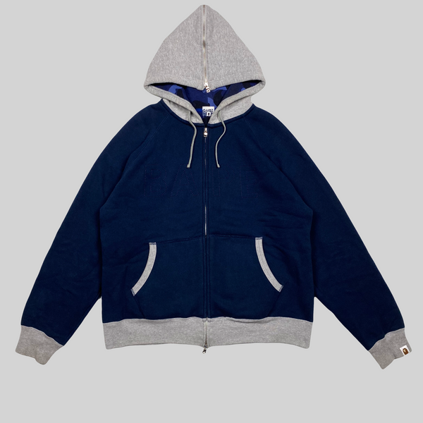 Navy Spell Out Camo Thermal Zip Up