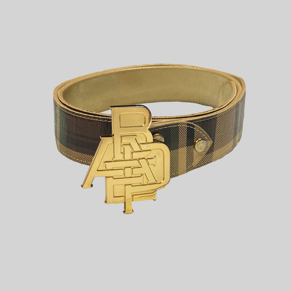 Gold Logo Plaid Leather Belt